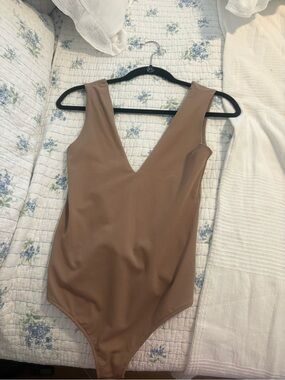 Free People Sleeveless V-Neck Bodysuit in Brown